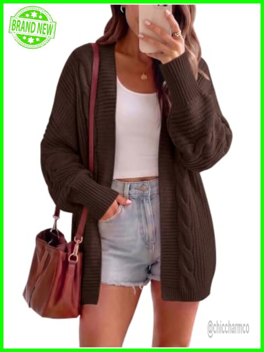 Women's Batwing Sleeve Open Front Cable Knit Cardigan Sweater